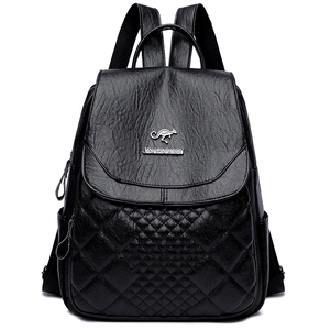 Fashion Women Backpack PU Leather Quilted Rhombus Large Capacity Waterproof Anti-Theft Vintage Travel Casual Daypack