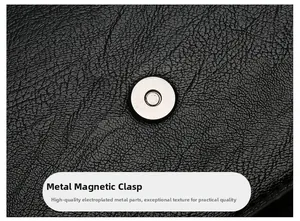 Close-up of a silver magnetic snap closure on premium black lychee texture leather bag