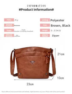 Dimensions détaillées du sac à main en cuir PU marron montrant la largeur de 23 cm