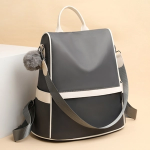Oxford Cloth Women Backpack Anti Theft Large Capacity Travel Commute Shoulder Bag Fashion Minimalist With Plush Ball