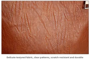 Gros plan sur le cuir grainé marron montrant la texture anti-rayures et le zip métallique