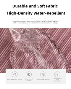 Detailed close-up of water-resistant high-density nylon fabric on a pink crossbody bag
