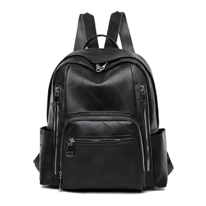 Women PU Leather Backpack Fashion Waterproof Large Capacity Multi Pocket Geometric Stitching Casual Travel School Bag