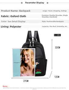 Détail du sac à dos noir brodé imperméable montrant la capacité intérieure pour iPad et parapluie