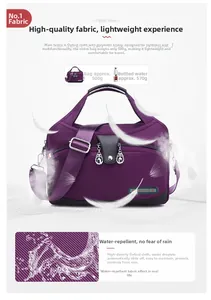 Detail of purple waterproof oxford bag weighing only 500g with fashion logo