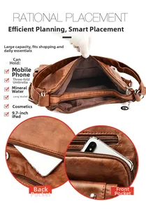 Brown vintage faux leather bag showing spacious compartments for 9.7 inch iPad and daily items