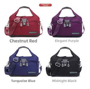 Matrix view of multiple waterproof nylon oxford bags in red, purple, blue and black