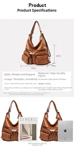 Detailed size view of a vintage brown pebble leather tote bag with multi-zipper pockets