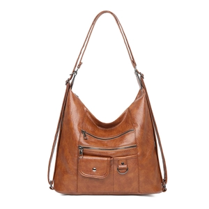 Sac hobo vintage en cuir synthétique marron avec design fonctionnel à poches multiples