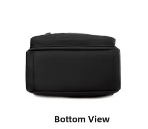 Vue du fond plat du sac à dos minimaliste en nylon noir imperméable avec coutures
