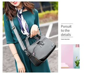 Close-up of waterproof Oxford fabric bag with adjustable strap and multiple pockets