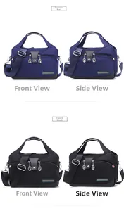 Front and side views of turquoise and black waterproof oxford fabric crossbody bags