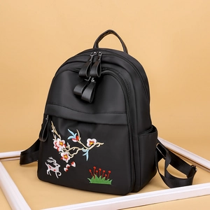 Sac À Dos Broderie Style Chinois Tissu Oxford Imperméable Motif Fleur Cerf Sac À Dos Décontracté Léger Pour Femmes