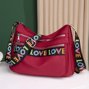 Women Crossbody Shoulder Bag Waterproof Oxford Nylon Multi-Pocket Large Capacity LOVE Letter Wide Strap Trendy Casual