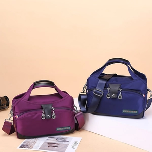 Waterproof nylon oxford shoulder bags in purple and navy with multi-zipper large capacity
