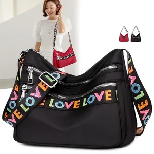 Waterproof nylon crossbody bag for women with large capacity and colorful LOVE strap