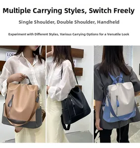 Detailed views of the versatile PU leather backpack showing handbag, shoulder, and back styles