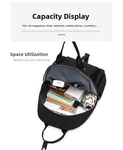 L'intérieur montre une grande capacité pour iPad, livres et voyage dans le sac en nylon