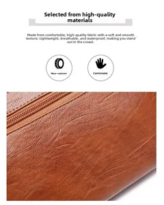 Detail view of brown PU leather texture and durable zipper on a crossbody bag