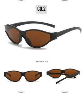 Front and back views of streamlined sports sunglasses with tea lenses and UV400 protection