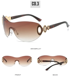 Y2K oversized shield sunglasses with golden ring detail and tortoise temples