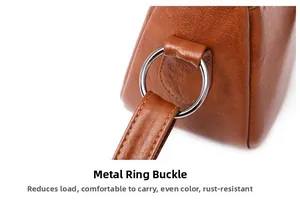 Detail of durable silver metal ring buckle on brown pebbled leather shoulder bag