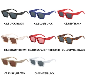 Grid view of vintage square frame sunglasses in eight colors like black and tortoiseshell