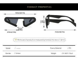 Größentabelle für Y2K geometrische Sonnenbrille mit Maßen und Gewicht des PC-Rahmens