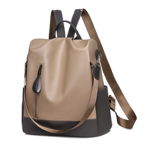 Chic PU leather women's backpack in beige and dark coffee with anti-theft design