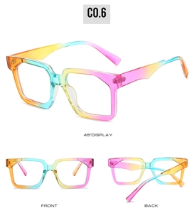 Detaillierte Ansichten der quadratischen Regenbogen-Sonnenbrille von vorne, hinten und Seite
