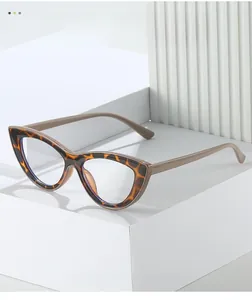 Detail of tortoise shell cat-eye glasses frame on modern geometric display stand