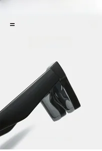 Detail of square sunglasses showing light flexible hinges and premium texture material