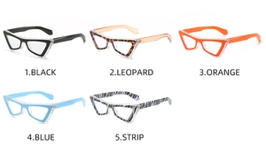 Detail view of cat eye anti-blue light glasses frames in five stylish color variations