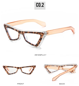 Three-angle view of cat-eye anti-blue light glasses in brown tortoiseshell and amber