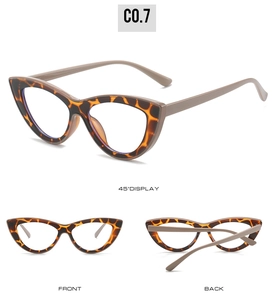 Detailed views of cat-eye tortoiseshell frames with flexible TR temples from three angles