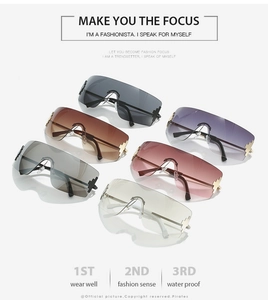 Détails de lunettes de soleil Y2K sans monture avec éléments décoratifs métalliques