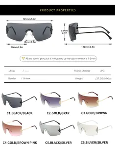 Guide des tailles pour lunettes Y2K sans monture avec dimensions et matériaux