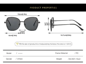 Size chart showing frame dimensions and weight for these retro oversized sunglasses