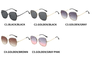 Detailed comparison of five different stylish metal frame sunglasses in various lens colors