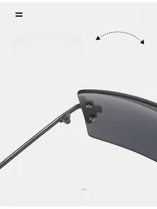 Détail de la charnière métallique robuste sur lunettes de soleil Y2K sans monture