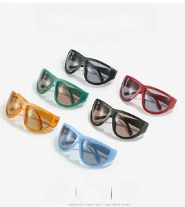 Collection of futuristic Y2K cyberpunk sunglasses in six vibrant matte and gloss colors
