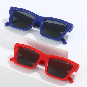 Modern thick frame square sunglasses in red and blue colors for a trendy retro street look