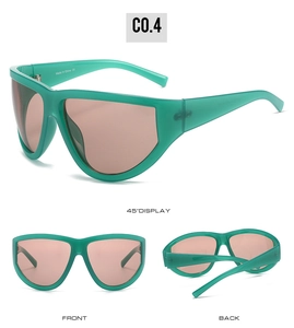 Cyberpunk Y2K oversized green wrap sunglasses with gradient lenses shown in multi-angle views