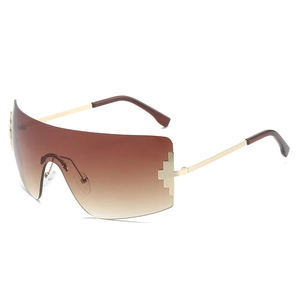 Lunettes De Soleil Shield Sans Monture Oversize Y2K Mode Décoration Croix Métal Protection UV400 Pour Femmes Hommes