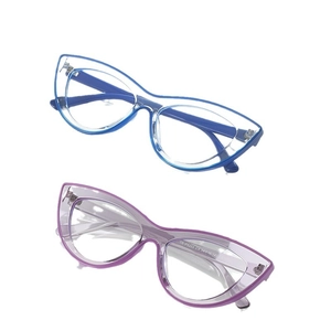 Cat eye blue and purple gradient TR frames with anti-blue light clear lenses for women