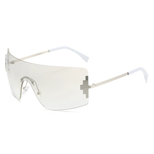 Lunettes de soleil Y2K sans monture avec verres dégradés et ornements croix en métal