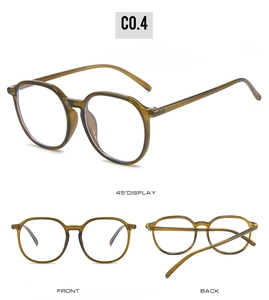 Three-way view of olive green TR90 optical frames including front and 45-degree angle