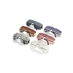 Lot de lunettes de soleil masque Y2K sans monture avec verres teintés et branches dorées