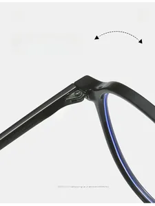 Detail shot of durable metal hinge on black TR90 anti-blue light glasses frames