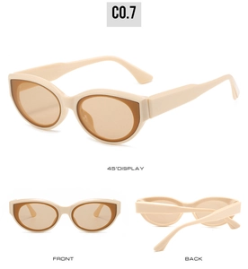 Trois angles de lunettes de soleil œil-de-chat beiges vintage avec verres marron